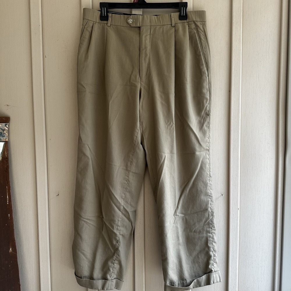 Meeting Street 100% Worsted Wool Trouser Pants Slacks Men's 34 X 30 Khaki Cuffed